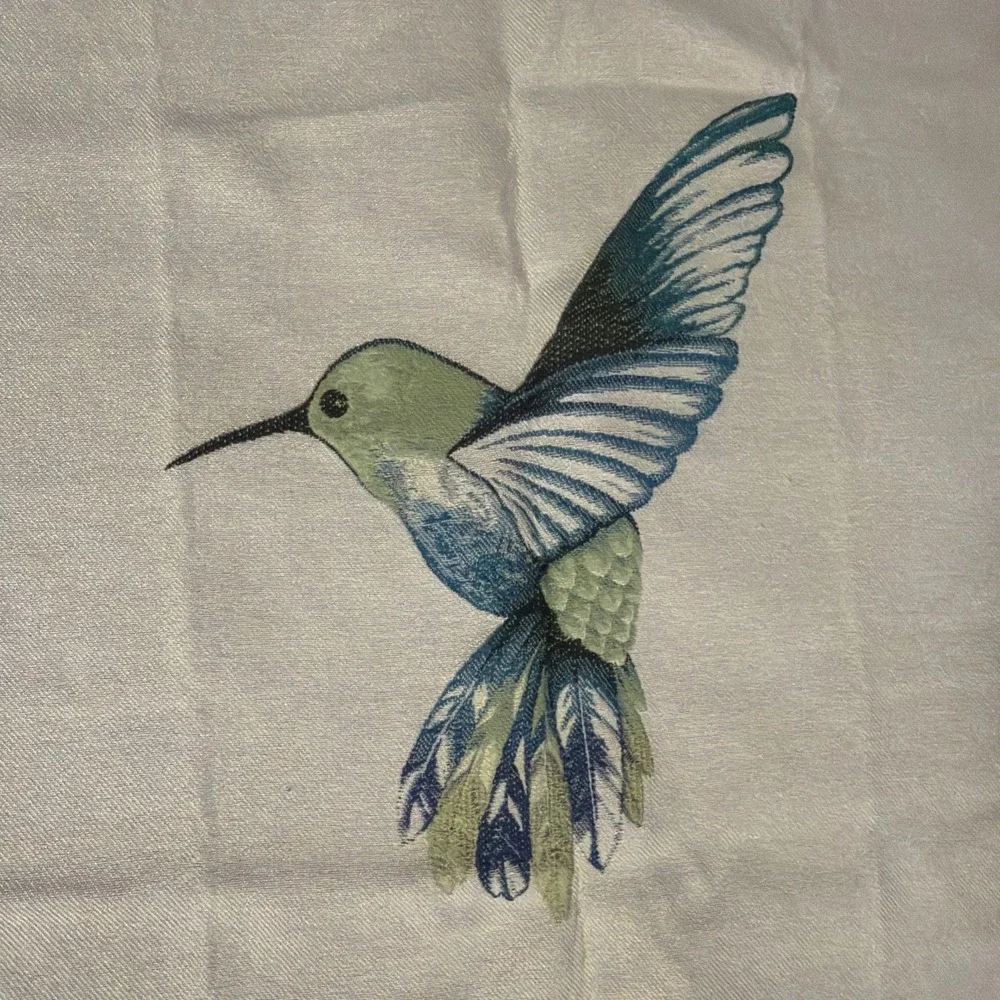 Square by Design Hummingbird  Woven Fabric Panel Embroidered Craft. New. Tan